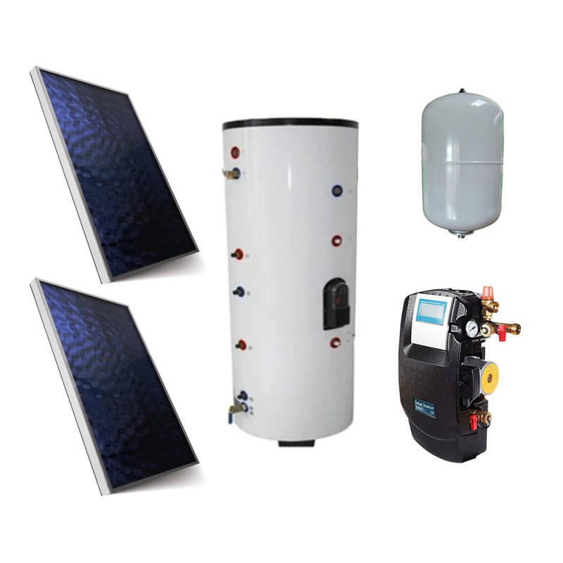 Pachet sistem solar presurizat, panou solar plan, boiler cu 2 serpentine 200 litri Pachet sistem solar presurizat, panou solar plan, boiler cu 2 serpentine 200 litri
