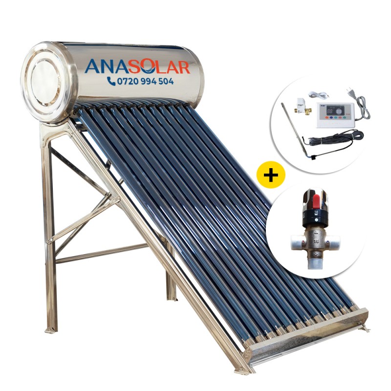 Panou Solar Apa Calda 150 L Nepresurizat Inox cu Controller + Vana amestec apa calda 1/2 Panou Solar Apa Calda 150 L Nepresurizat Inox cu Controller + Vana amestec apa calda 1/2
